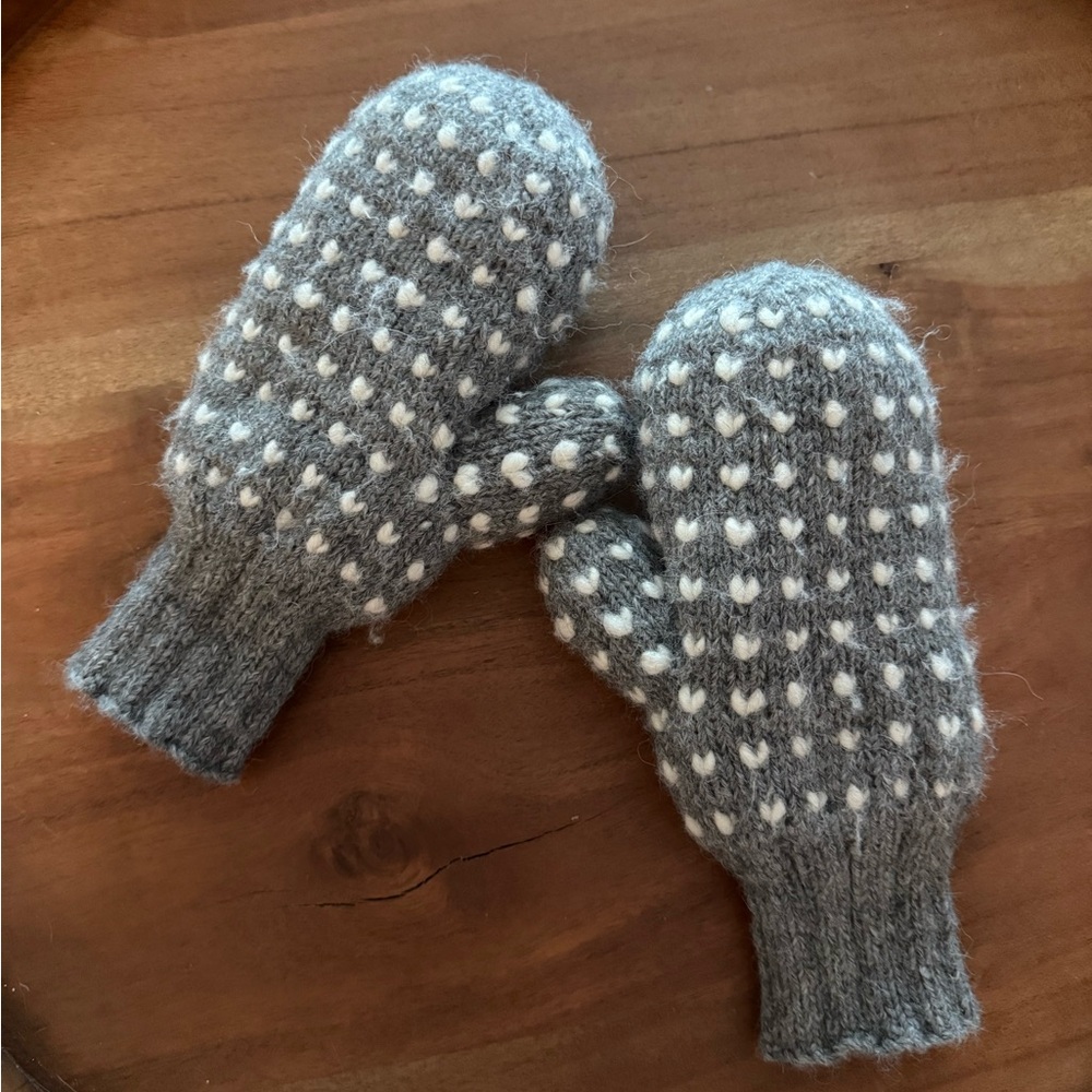 Hand-knit "stuffed" alpaca mittens
